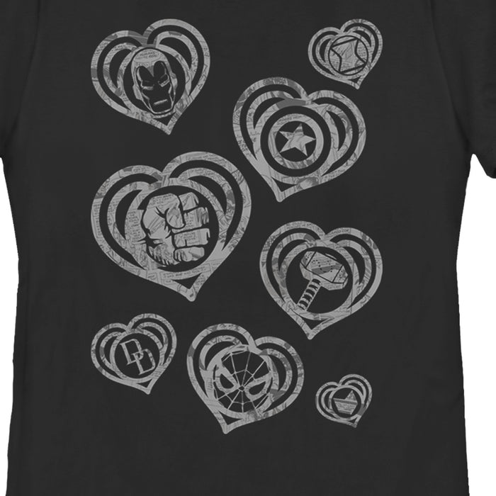 Fifth Sun Women's Marvel Hero Icon Hearts T-Shirt