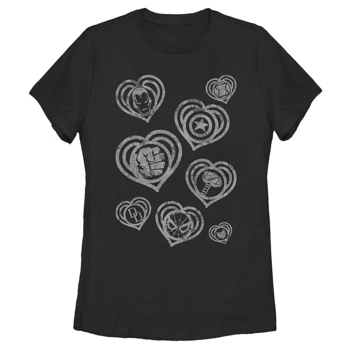 fifth sun Women's Marvel Hero Icon Hearts T-Shirt