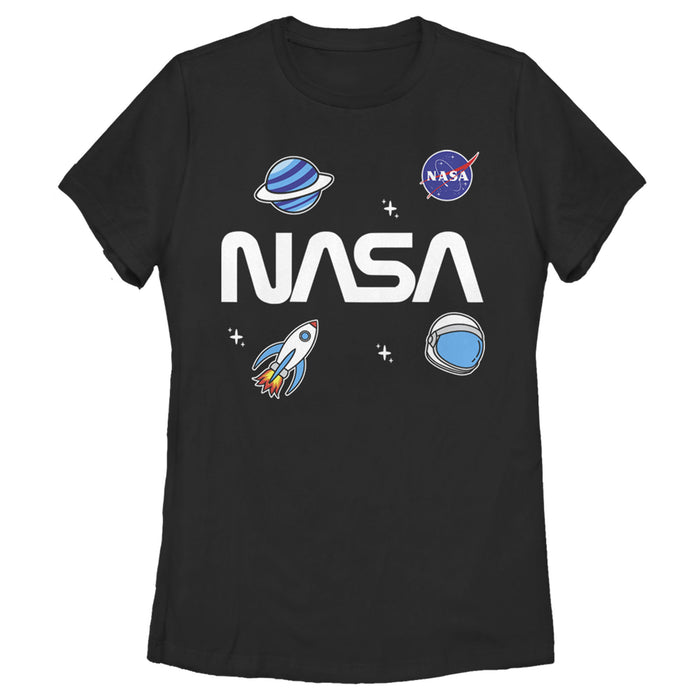 fifth sun Women's NASA Logo Space Emoji T-Shirt