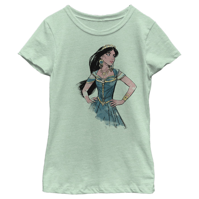 Fifth Sun Girl's Aladdin Jasmine Sketch Profile T-Shirt