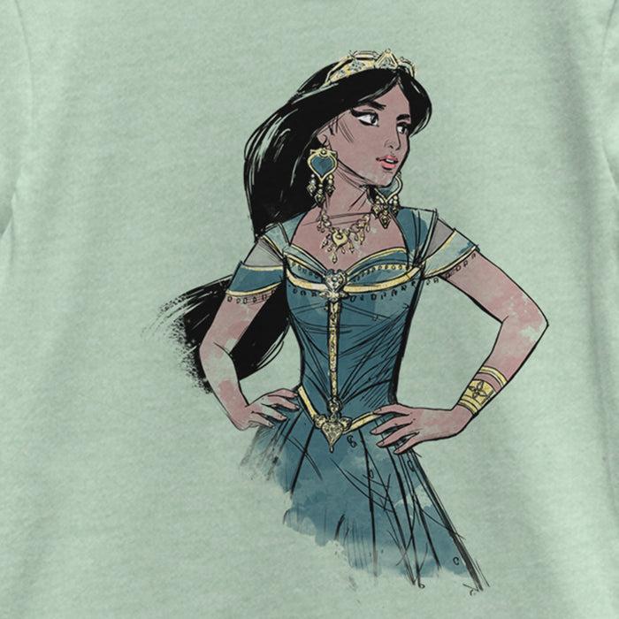 Fifth Sun Girl's Aladdin Jasmine Sketch Profile T-Shirt