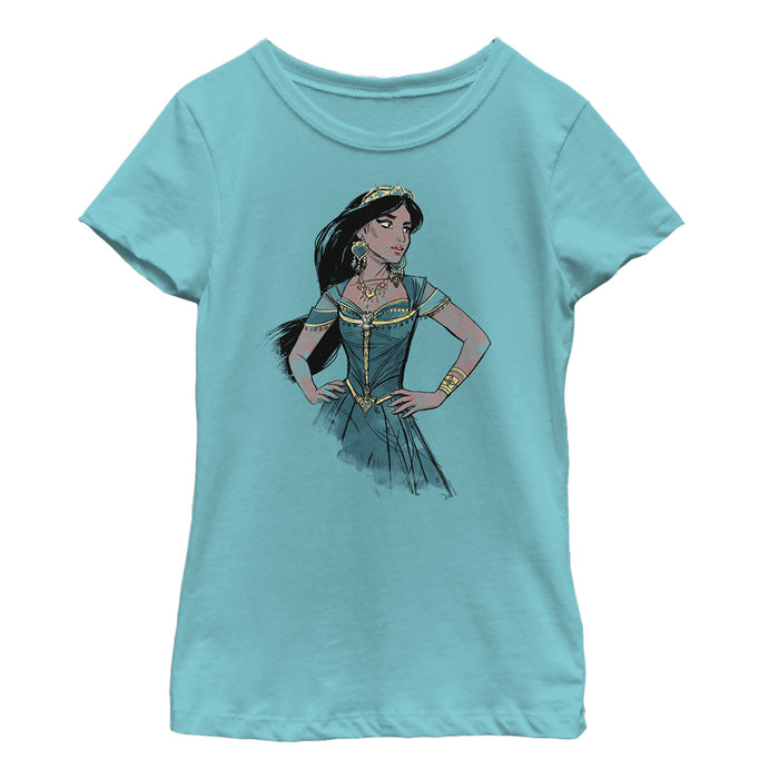 fifth sun Girl's Aladdin Jasmine Sketch Profile T-Shirt