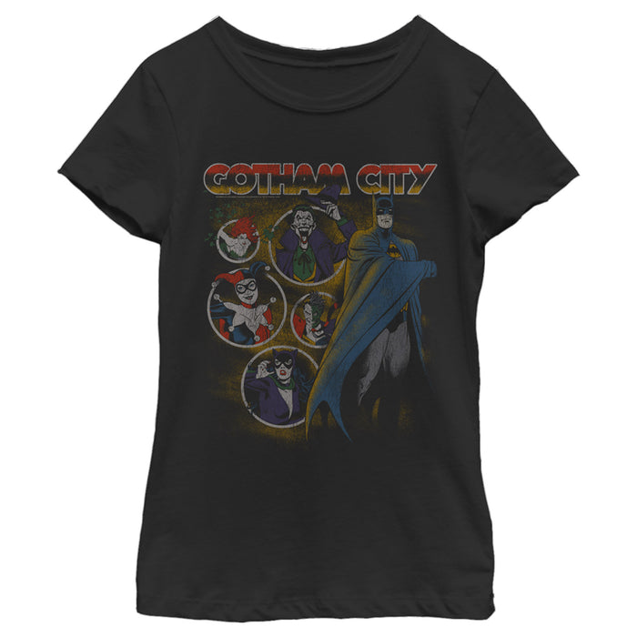 fifth sun Girl's Batman Gotham City Villains Circles Distressed T-Shirt