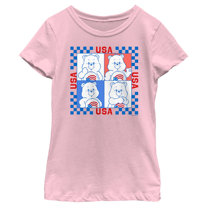 fifth sun Girl's Care Bears America Cares Bear Patriotic Portraits T-Shirt