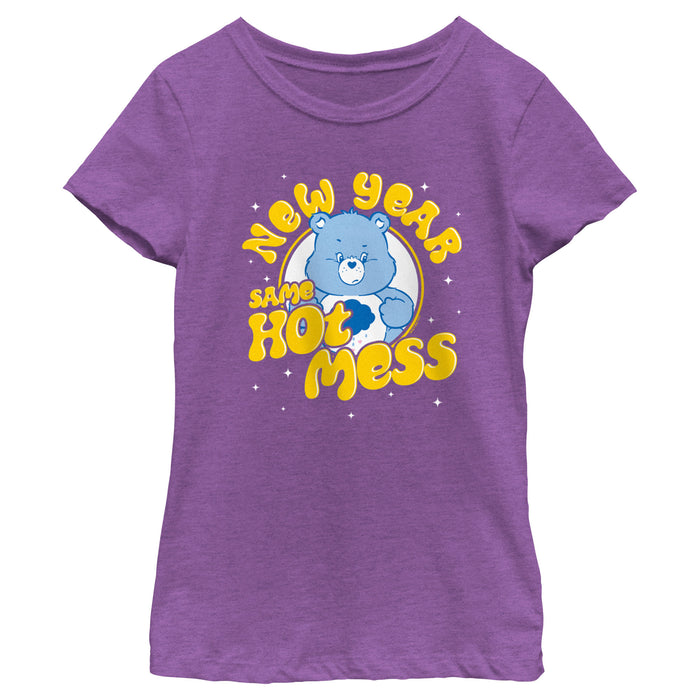 fifth sun Girl's Care Bears Grumpy Bear New Year Same Hot Mess T-Shirt