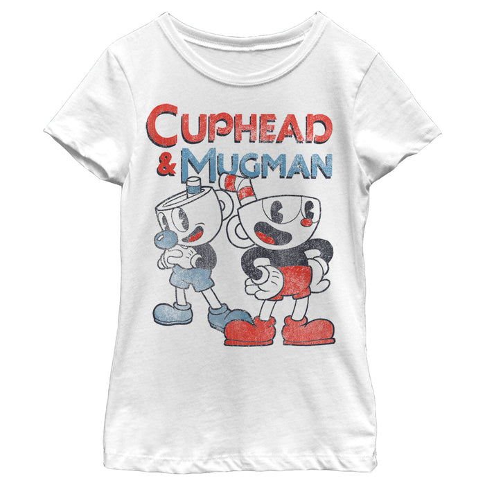 fifth sun Girl's Cuphead Best Friend Mugman T-Shirt