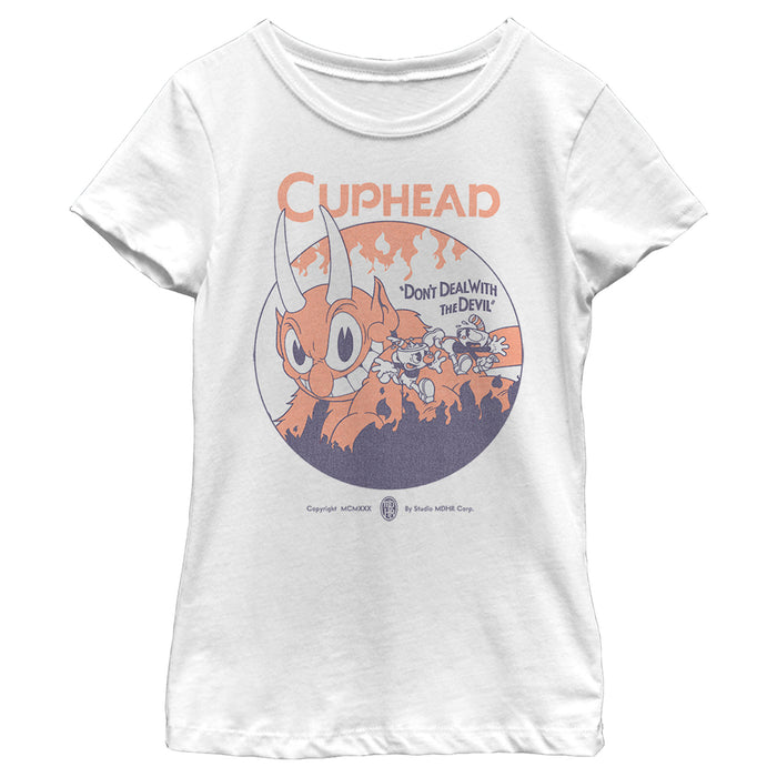 fifth sun Girl's Cuphead Don't Deal With the Devil Mugman and Cuphead Run T-Shirt