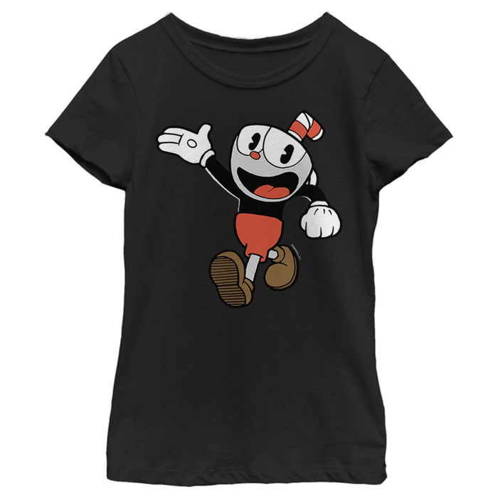 fifth sun Girl's Cuphead Friendly Hello Cuphead T-Shirt