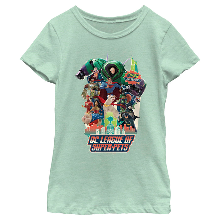 fifth sun Girl's DC League of Super-Pets Character Collage Super Pack T-Shirt