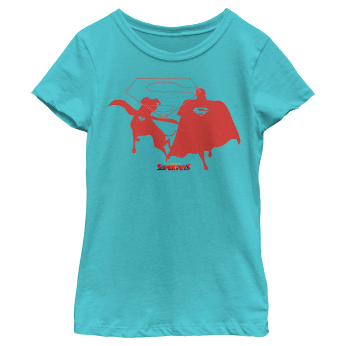 fifth sun Girl's DC League of Super-Pets Superman and Krypto Silhouettes T-Shirt