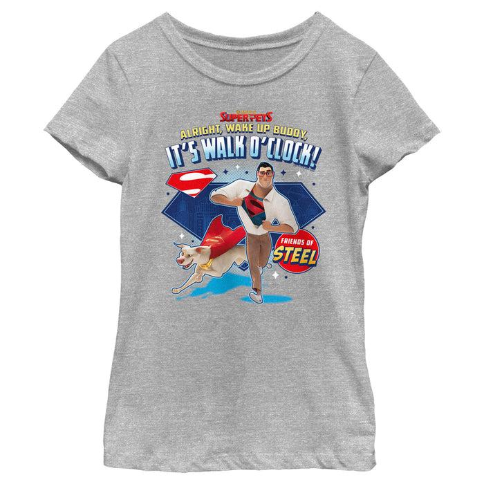 fifth sun Girl's DC League of Super-Pets Superman and Krypto Walk O'Clock T-Shirt