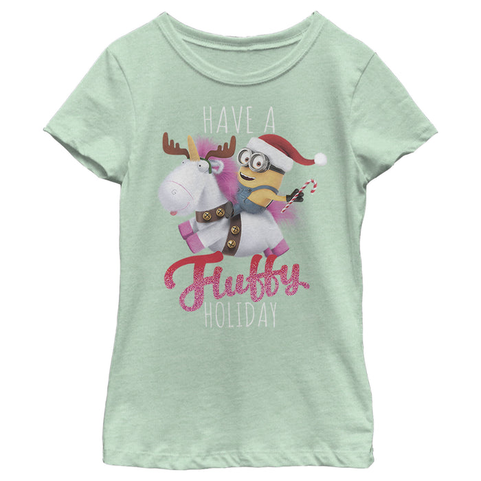 fifth sun Girl's Despicable Me Christmas Minions Have A Fluffy Day Unicorn T-Shirt