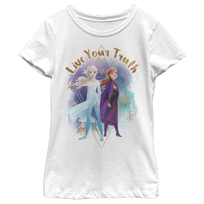 fifth sun Girl's Frozen 2 Elsa Anna Live Your Truth Geometric Portrait T-Shirt