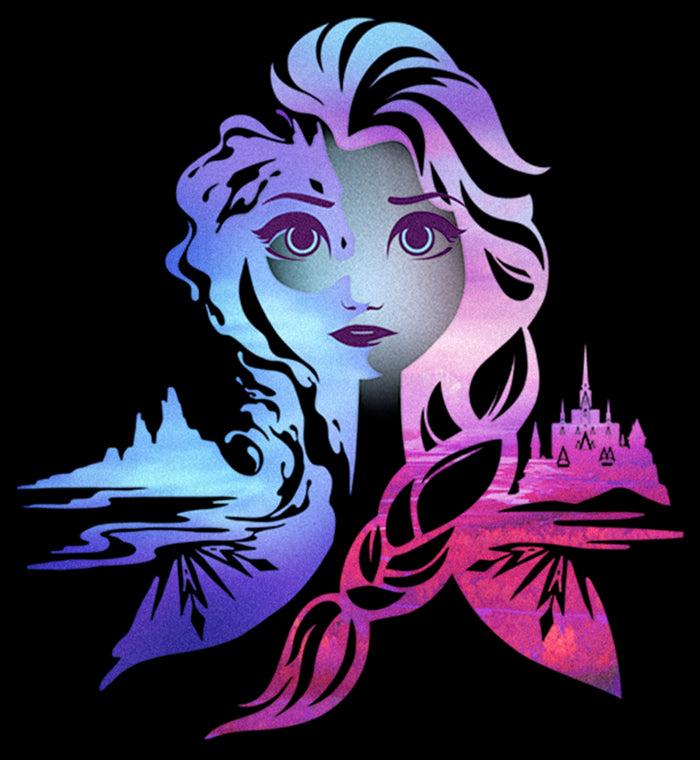 Fifth Sun Girl's Frozen 2 Elsa Two Tone Gradient Portrait T-Shirt