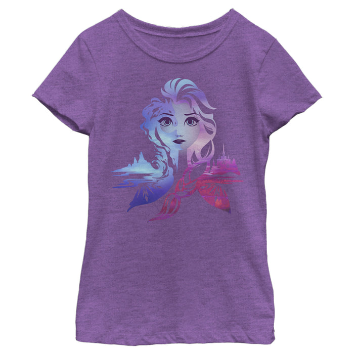 Fifth Sun Girl's Frozen 2 Elsa Two Tone Gradient Portrait T-Shirt