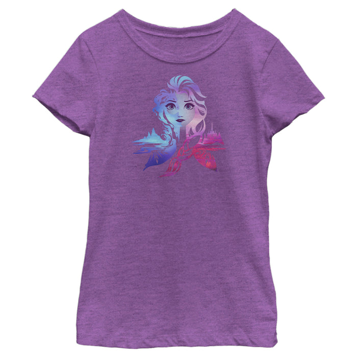 Fifth Sun Girl's Frozen 2 Elsa Two Tone Gradient Portrait T-Shirt