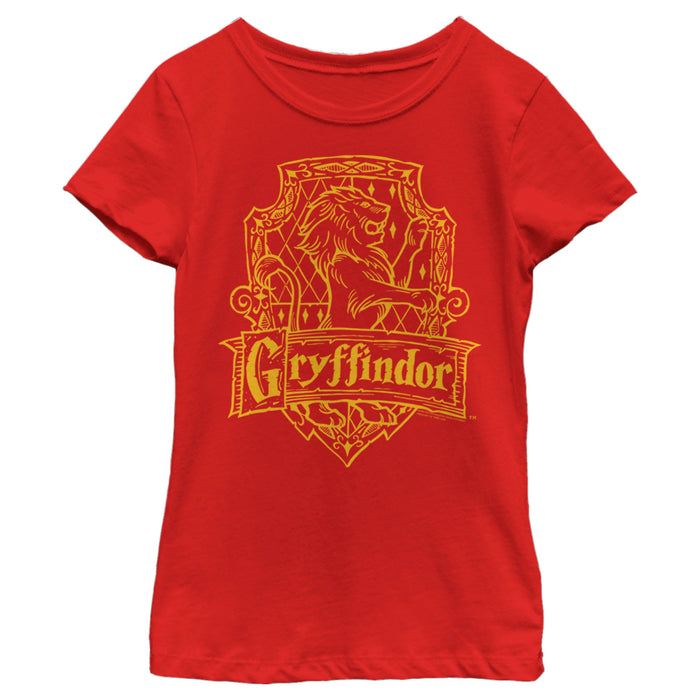 fifth sun Girl's Harry Potter Gryffindor Line Art Crest T-Shirt
