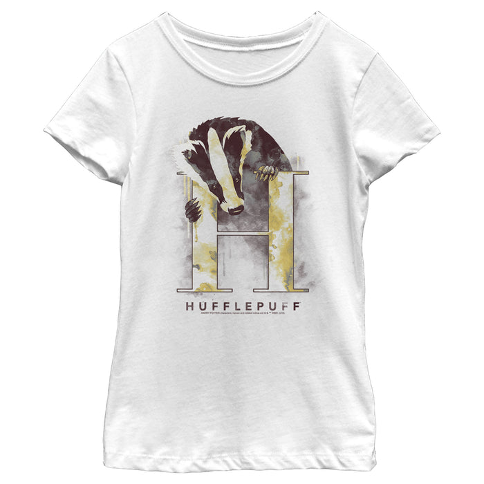 fifth sun Girl's Harry Potter Hufflepuff Badger Watercolor T-Shirt