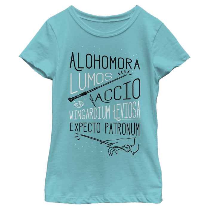 fifth sun Girl's Harry Potter List of Spells T-Shirt