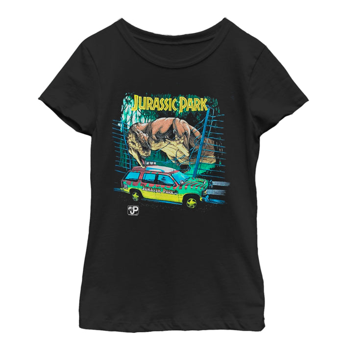 fifth sun Girl's Jurassic Park Car Chase Scene T-Shirt