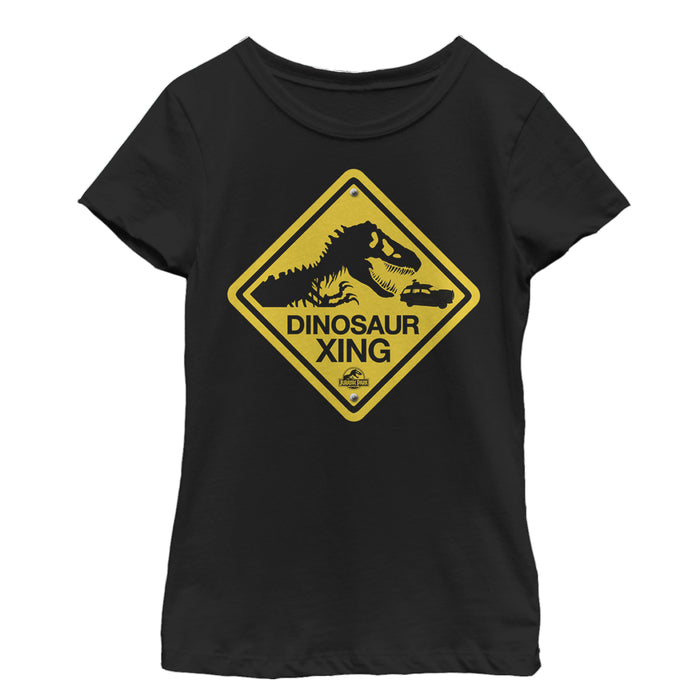 fifth sun Girl's Jurassic Park Dinosaur Crossing Sign T-Shirt