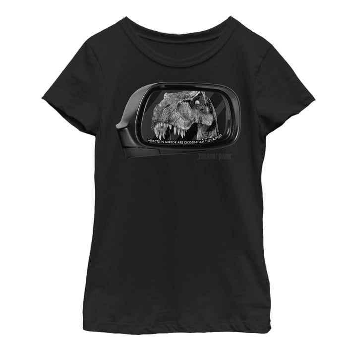 fifth sun Girl's Jurassic Park T. Rex In Rearview Mirror Objects Are Closer T-Shirt