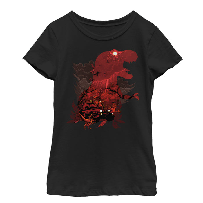 fifth sun Girl's Jurassic Park T.Rex Velociraptor Invite You To Visit Beautiful Landscape T-Shirt
