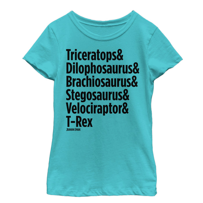 fifth sun Girl's Jurassic Park Triceratops and Dilophosaurus T-Shirt