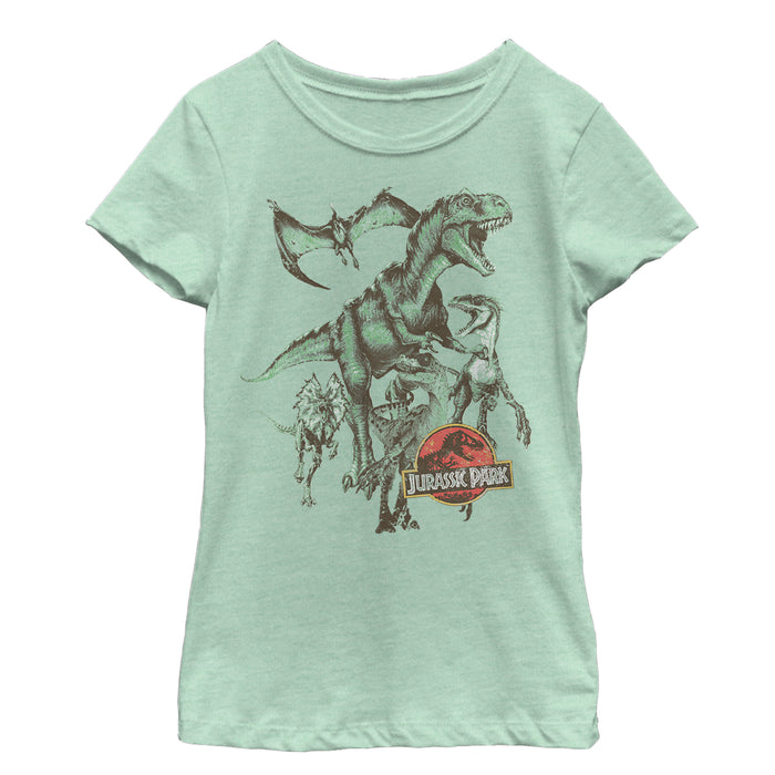 fifth sun Girl's Jurassic Park Vintage Dinosaur Stampede T-Shirt