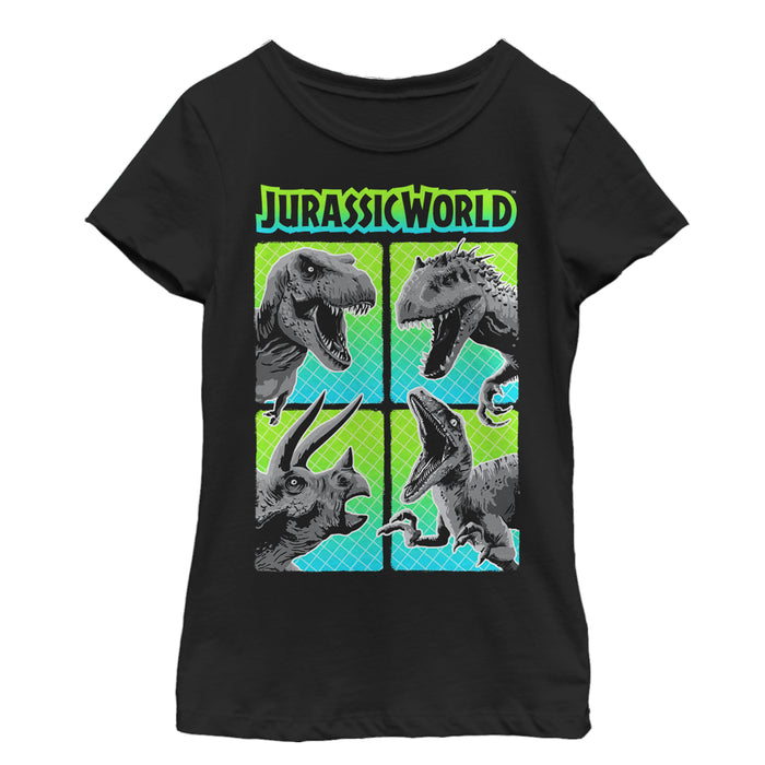 fifth sun Girl's Jurassic World Dinosaur Panel Battle T-Shirt