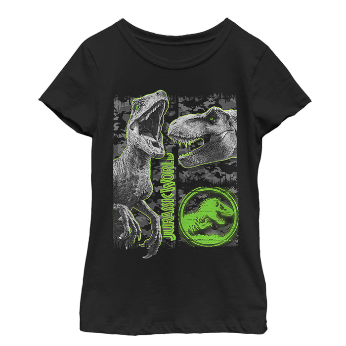 fifth sun Girl's Jurassic World: Fallen Kingdom Camo Print Dinosaurs T-Shirt