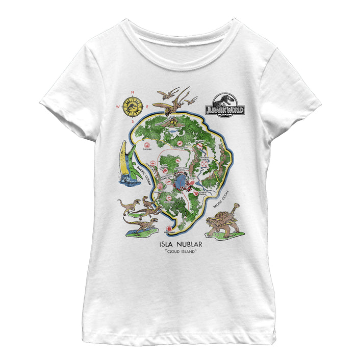 fifth sun Girl's Jurassic World Isla Nublar Detail Map T-Shirt
