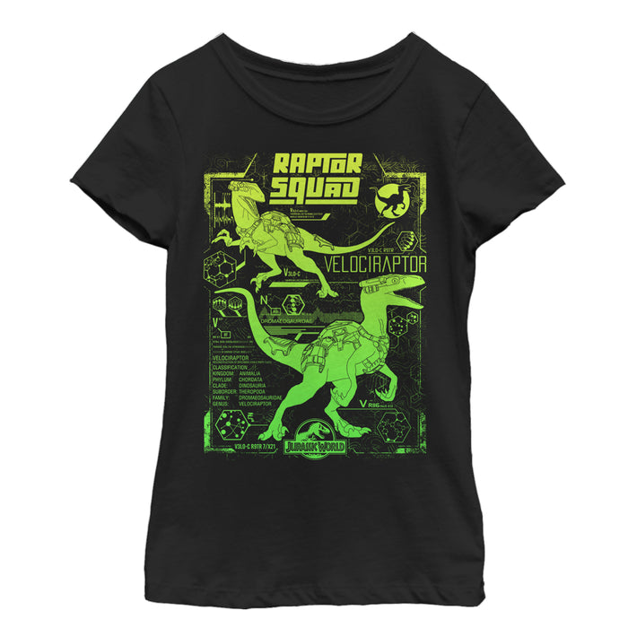 fifth sun Girl's Jurassic World Raptor Squad Statistics T-Shirt