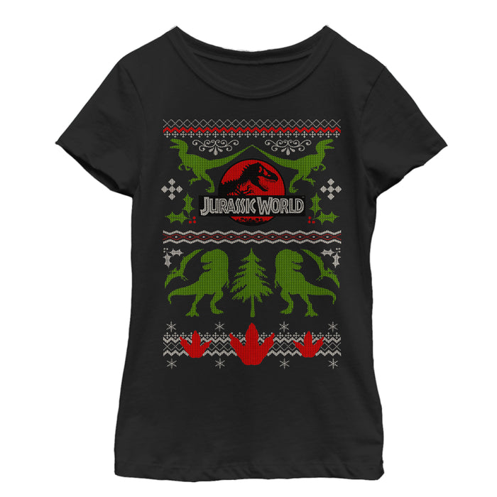 fifth sun Girl's Jurassic World Ugly Christmas Print T-Shirt