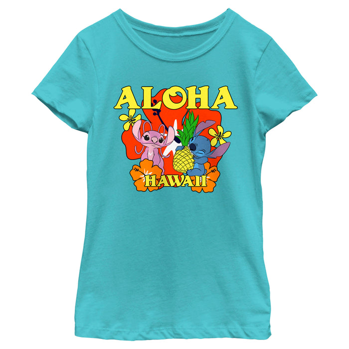 fifth sun Girl's Lilo & Stitch Aloha Hawaii Angel and Stitch T-Shirt