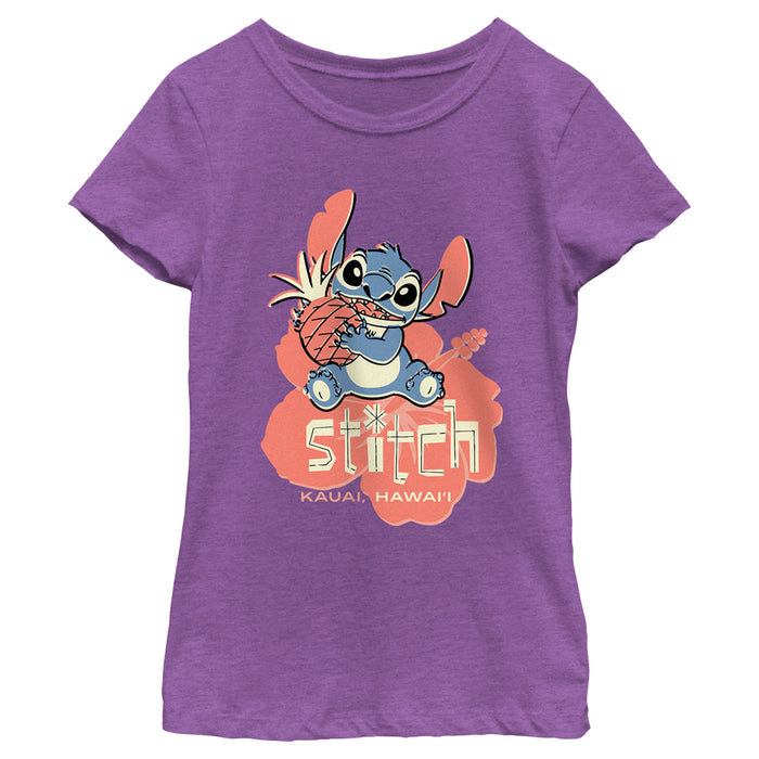 fifth sun Girl's Lilo & Stitch Kauai Pineapple Stitch T-Shirt