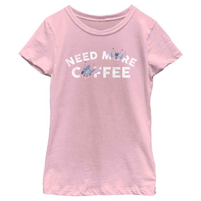 fifth sun Girl's Lilo & Stitch Need More Coffee Distressed Stitch T-Shirt