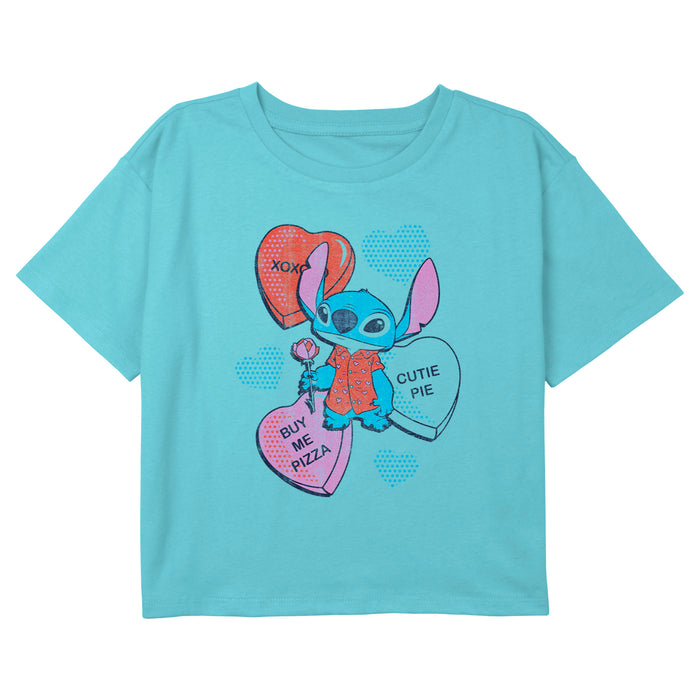 fifth sun Girl's Lilo & Stitch Sweet Hearts and Pizza T-Shirt