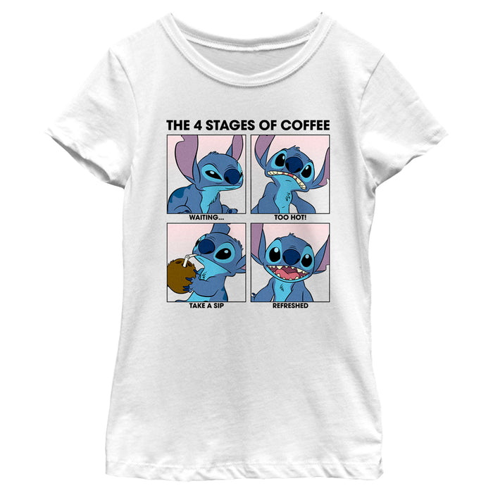 fifth sun Girl's Lilo & Stitch The 4 Stages of Coffee T-Shirt
