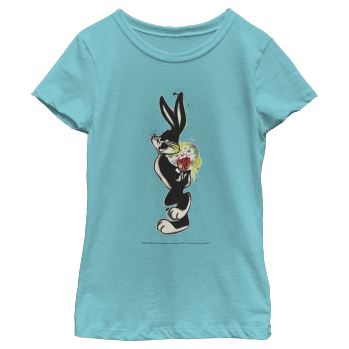 fifth sun Girl's Looney Tunes Bugs Bunny Floral Spray Paint Portrait T-Shirt
