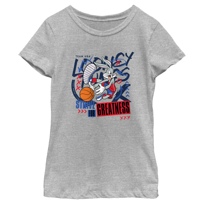 fifth sun Girl's Looney Tunes Bugs Bunny Strive for Greatness T-Shirt