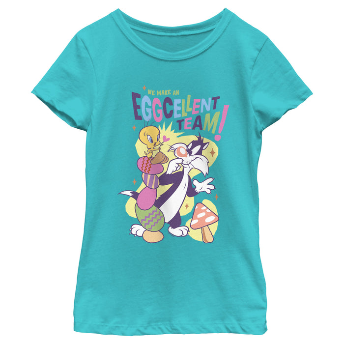 fifth sun Girl's Looney Tunes Easter Tweety and Sylvester We Make an Eggcellent Team T-Shirt