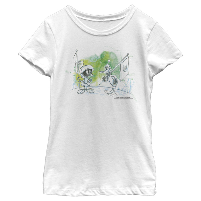 fifth sun Girl's Looney Tunes Marvin The Martian and Daffy Duck Watercolor T-Shirt