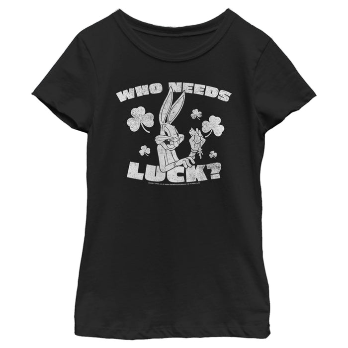 fifth sun Girl's Looney Tunes St. Patrick's Day Bugs Bunny Who Needs Luck? T-Shirt