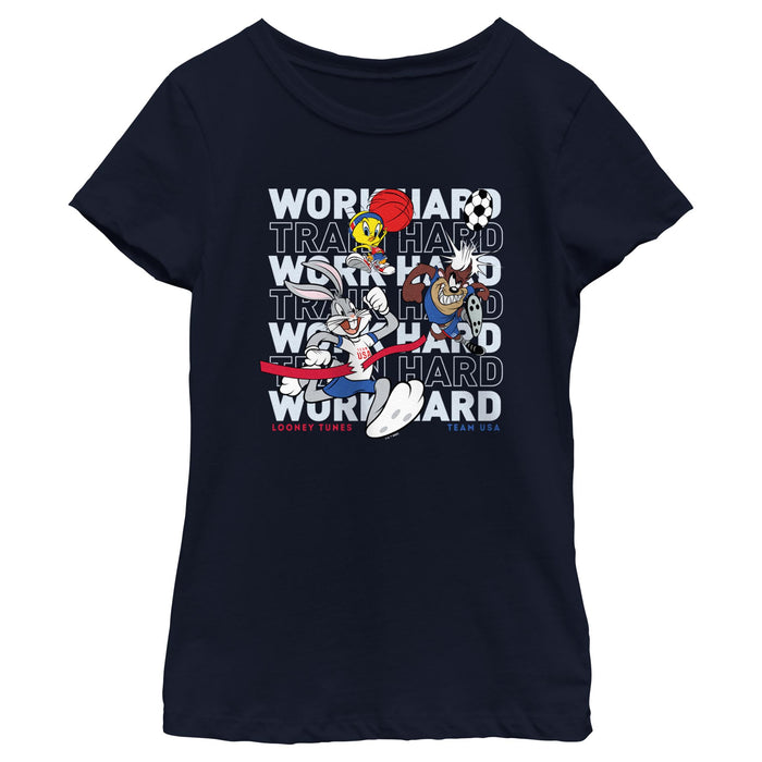 fifth sun Girl's Looney Tunes Work Hard Crew T-Shirt