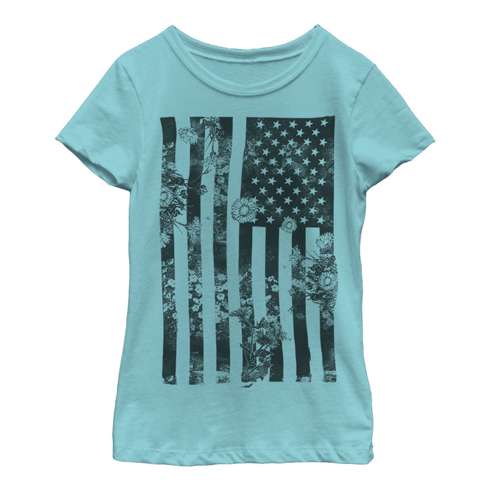 fifth sun Girl's Lost Gods American Flag Flowers T-Shirt
