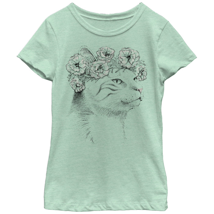 fifth sun Girl's Lost Gods Cat in Flower Headband T-Shirt