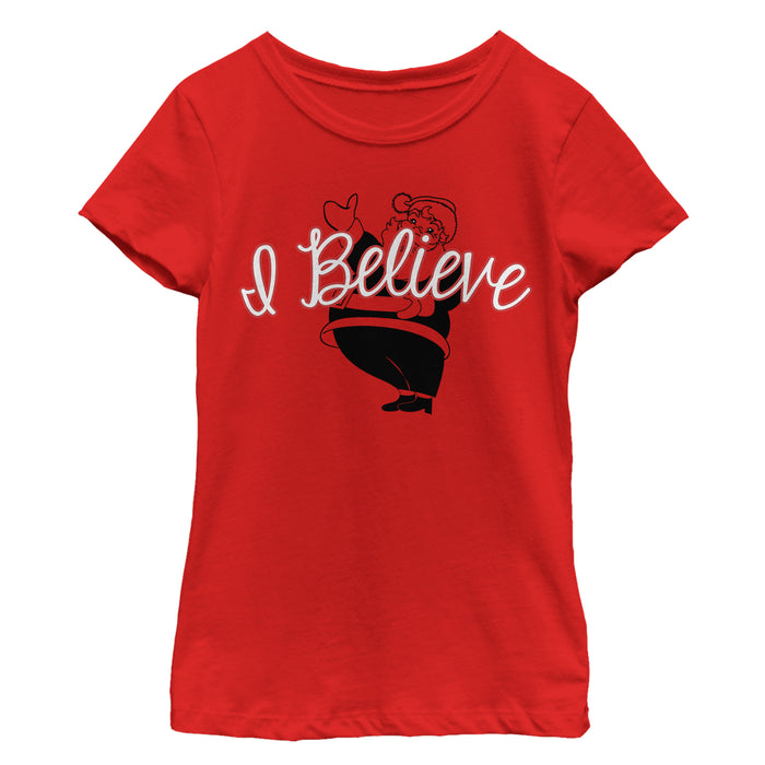 fifth sun Girl's Lost Gods Christmas I Believe Santa Claus T-Shirt