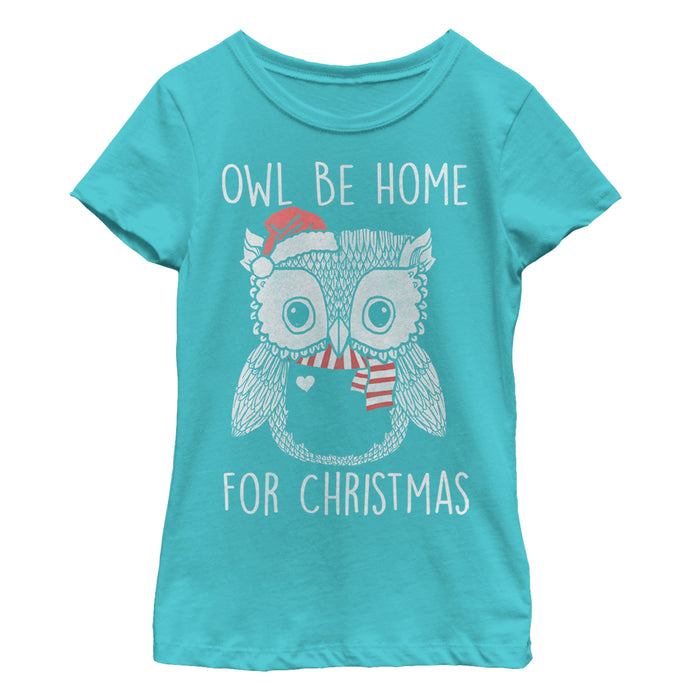 fifth sun Girl's Lost Gods Christmas Santa Owl Be Home T-Shirt