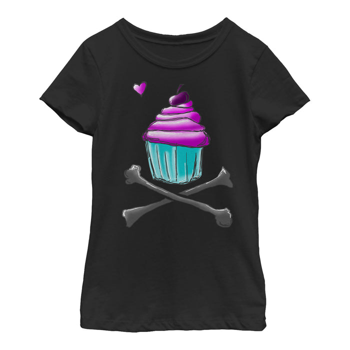 fifth sun Girl's Lost Gods Skull and Crossbones Cupcake T-Shirt